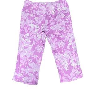 Natori Pink Floral Elastic Drawstring Cropped Pajama Lounge Pants Large Casual